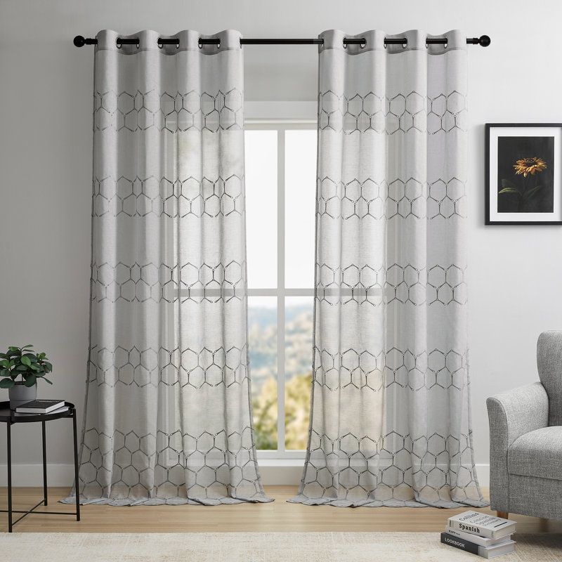 Draycott Embroidery Light Filtering Polyester Gromments Curtains Panel, Gray, 52" W x 108" L