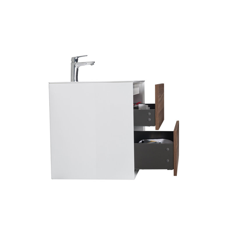 Koziara 30 po L x 19 po P 2 tiroirs Meuble-lavabo avec évier simple et Comptoir en Acrylique, Noyer