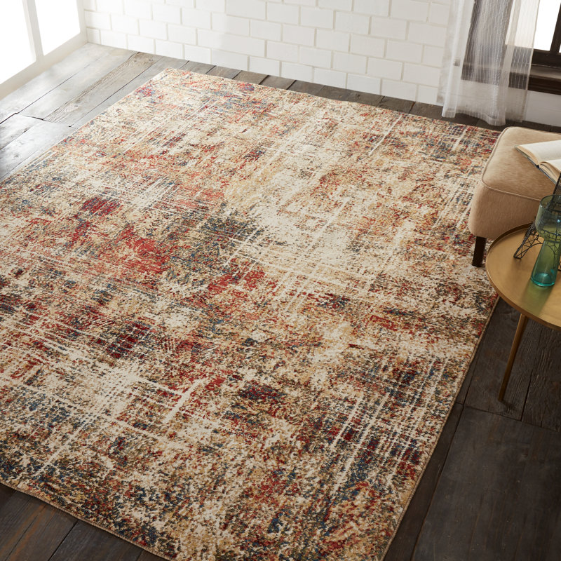 Holsworthy Abstract Area Rug in Ivory/Brown, Rectangle 5'5" x 7'7"