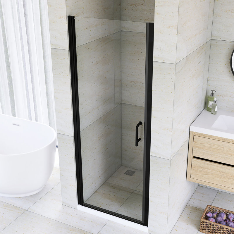 30"W X 72" H Pivot Semi-Frameless Shower Door in Matte Black Finish, Matte Black