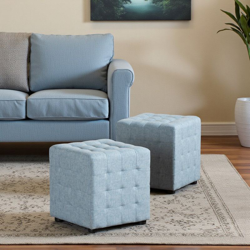 Ensemble de 2 repose-pieds capitonnés en tissu bleu clair Charlise, H 14,85 po x l 13,84 po x P 13,84 po