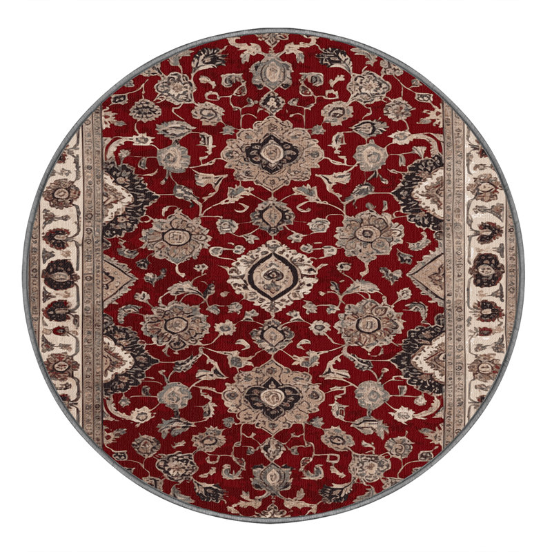 Machine Washable Persian Gray Area Rug, Round 4'