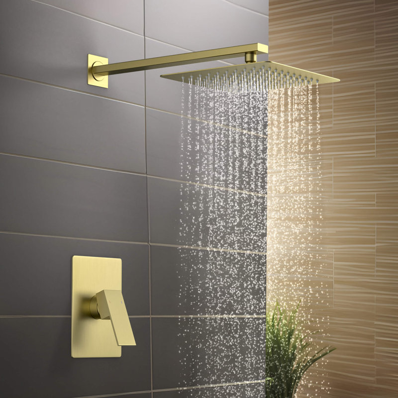 Dual Function Complete Shower System with Rough in-Valve, Brushed Gold