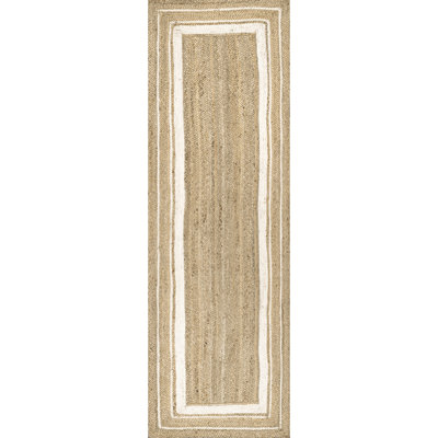 Ankita Bordered Jute Area Rug for Dining Room Living Room Kitchen, Off White/Natural
