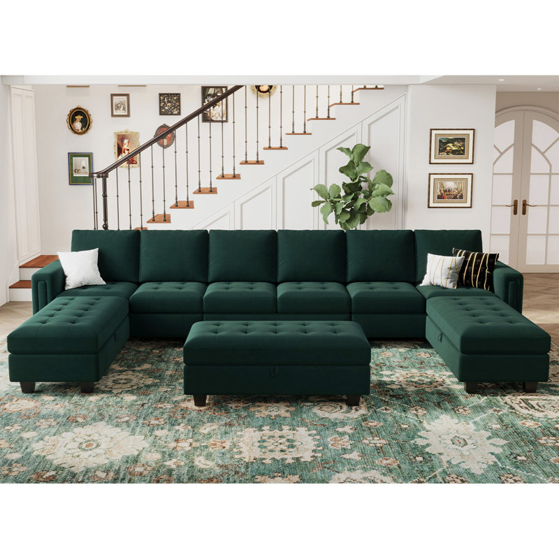 Shavera 7 - Piece Oversized 154.2'' Wide U Shaped L Shaped Velvet Sectional Sofa Living Room Couch Modular Sofa with Storage Ottomans