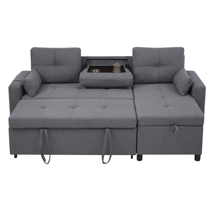 3 Seater Linen Sofa Bed, Grey