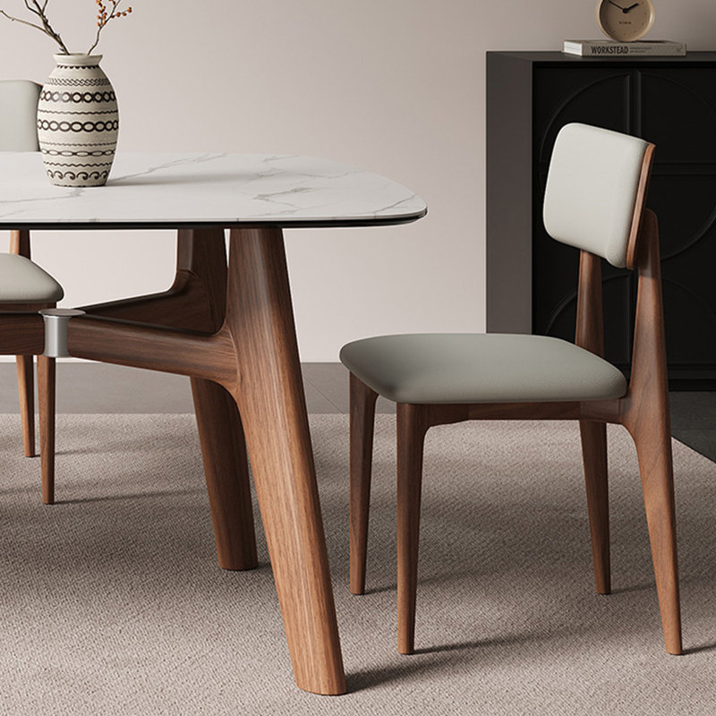 Modern and simple walnut colour dining table set, H 29,92 po x L 86,61 po x l 39,37 po, Blanc