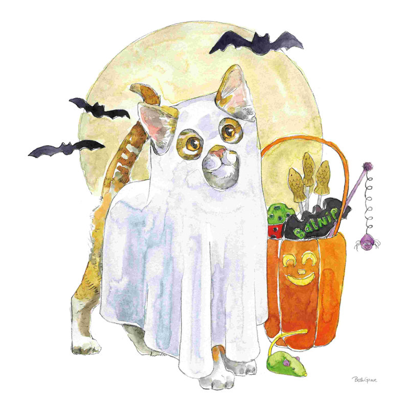 Animaux d'Halloween V, H 12 po x l 12 po, Toile tendue, Non