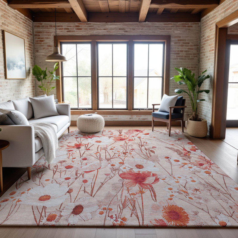 Premium Machine Washable Sykora AMF1500 Floral Rug, Rectangle 3' x 5'