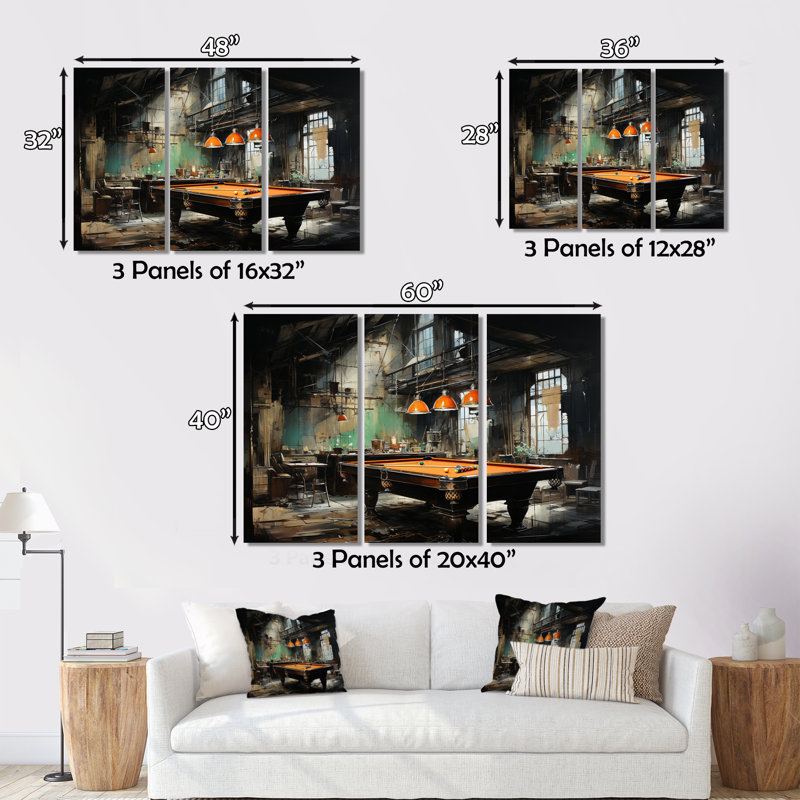 «Billard Industrial Game III» sur toile, reproduction de 3 pièces, H 40 po x l 60 po x P 1 po