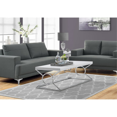 Haywa Coffee Table, Accent, Cocktail, Rectangular, Living Room, 44"L, Metal, Glossy White, Chrome