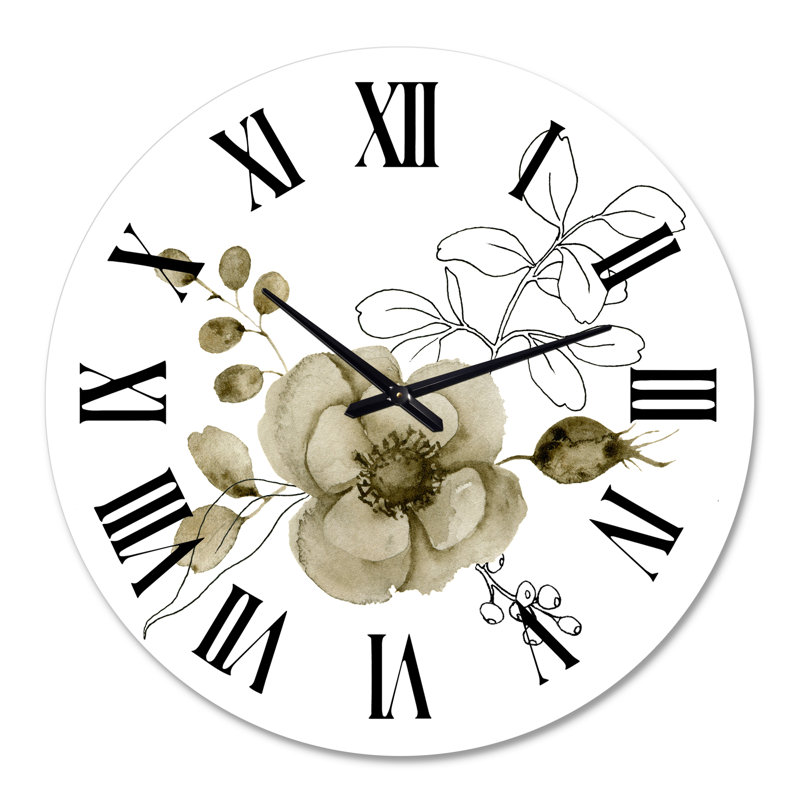 Anémone bouquet de fleurs avec branches d'eucalyptus II - Horloge murale traditionnelle, Moyenne