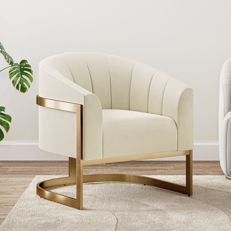 Fauteuil demi-tonneau Ellisville, Velours blanc