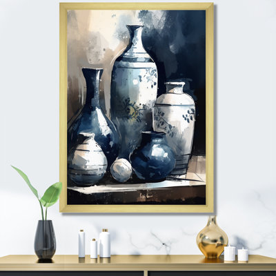 «Kapria Blue and Cream Bohemian Vibes Pottery V», reproduction sur toile