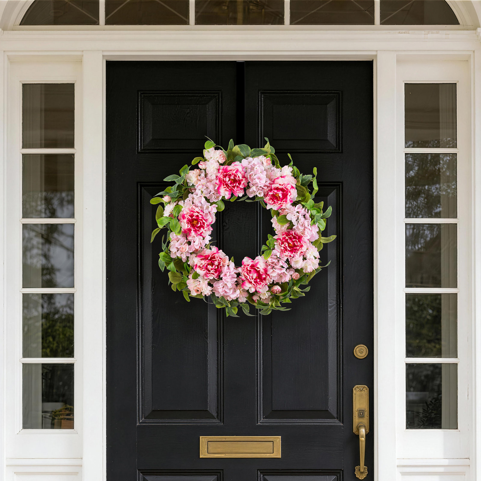 24" D Floral Wreath, Pink Hydrangea,Peony & Cherry