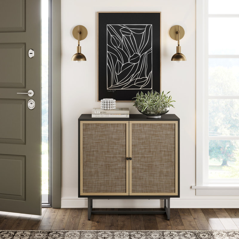Wood & Rattan Storage Cabinet in Black Oak, Black