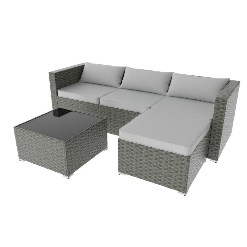 Ensemble de conversation pour 4 personnes avec repose-pieds, Gris, Gris