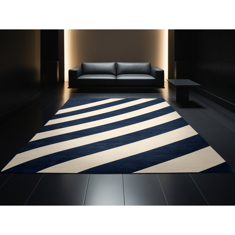 Soft Plush Fedele July 4Th Modern & Contemporary Abstract Area Rug in Blue – Navy Binding, 8x12