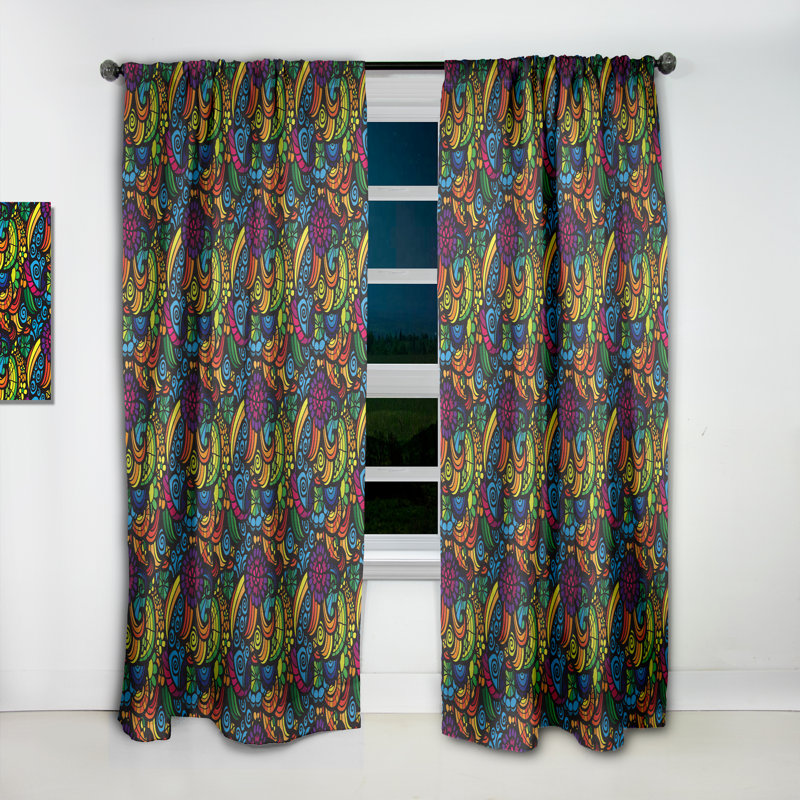 Rideau occultant bohème et éclectique multicolore à motif mosaïque multicolore, L 52 po x L 63 po