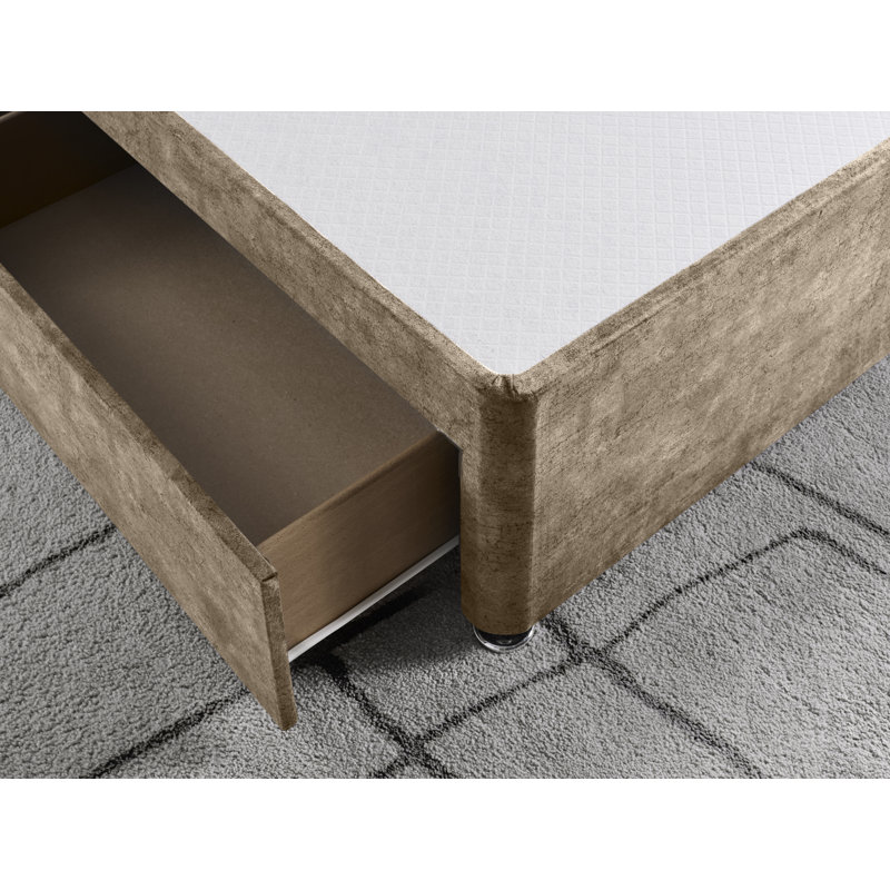 Marble Divan Bed Base, Mink, Small Double (4'), Right Side Drawers