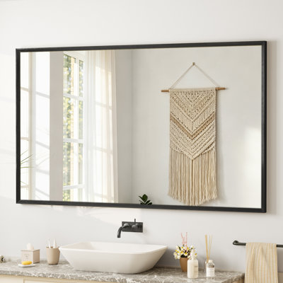 Miroir de salle de bain à bords biseautés, miroir mural en verre trempé avec cadre en aluminium antirouille, pour au-dessus d'un lavabo, dans une chambre ou une entrée.