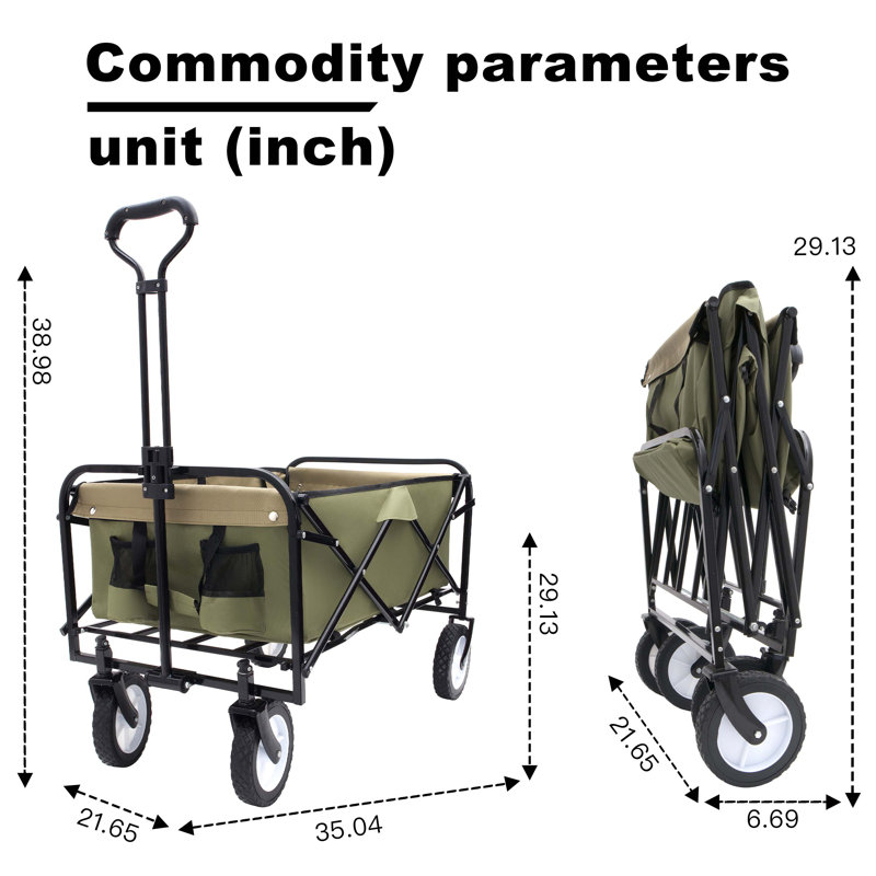 Chariot pliable pliable avec chariot et système de cerclage, Brun vert