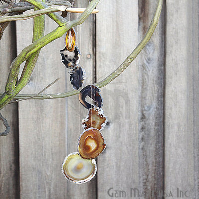 Mischell Natural Agate Wind Chimes, Agate Slice Crystal Windchimes