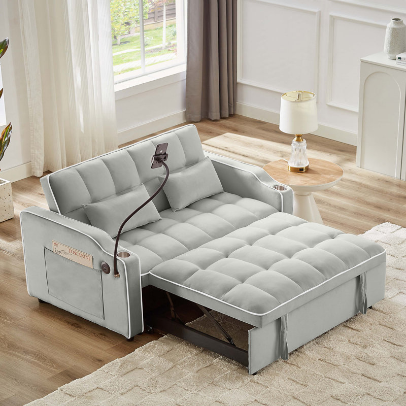 Versatile Foldable Sofa Bed, Modern Sofa, Pull-Out Bed With Adjustable Back And Usb Port, Comfy Couch, Gray