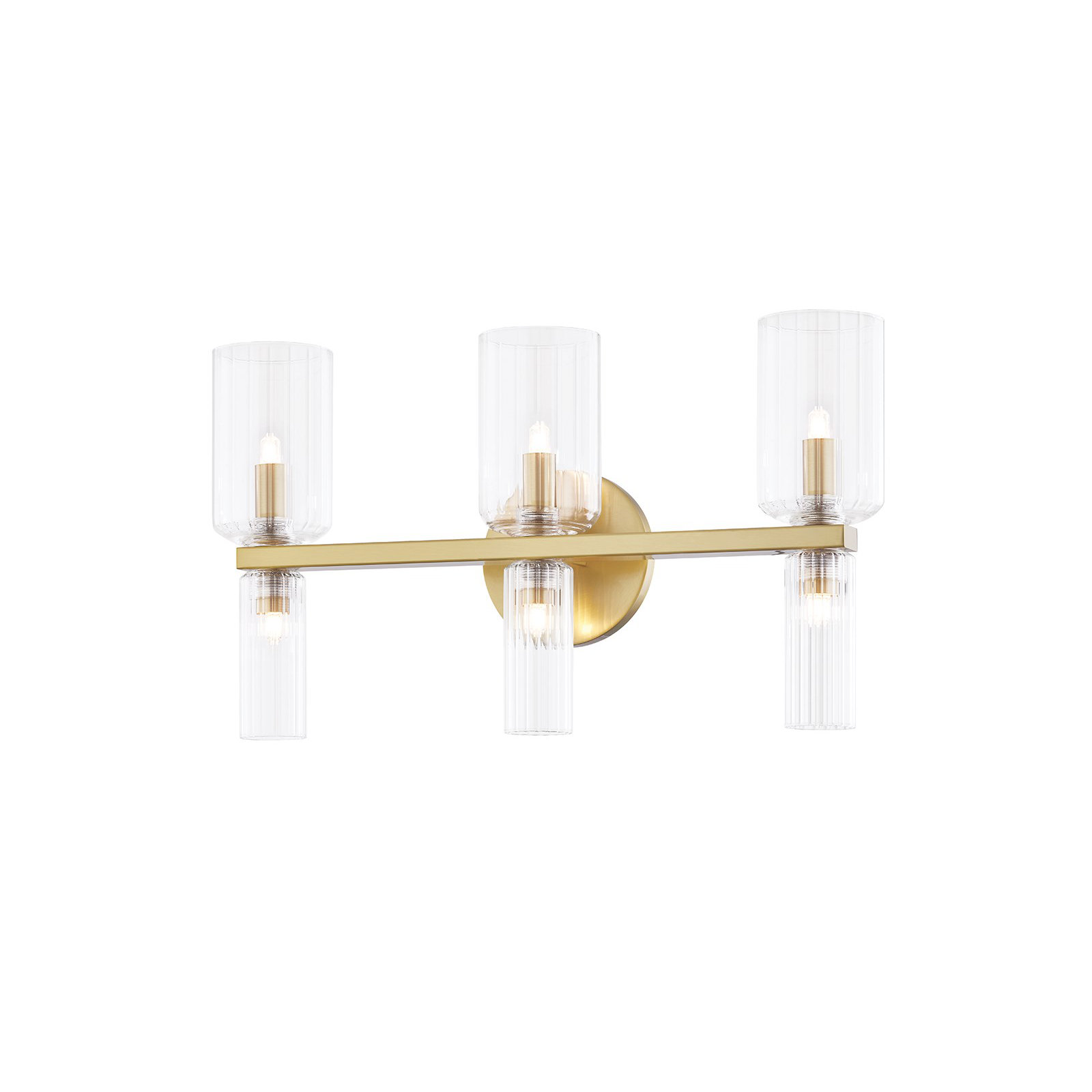 6 Light Transparent Vanity Light, Aged Brass