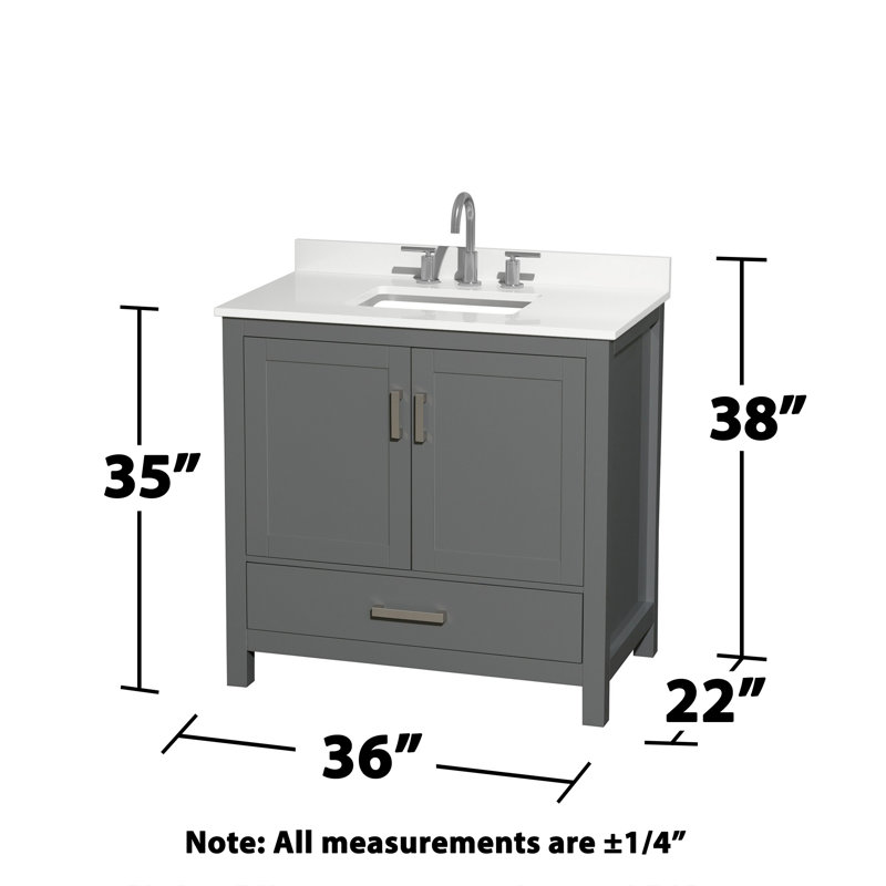 Sheffield 36" Freestanding Single Bathroom Vanity with Quartz Top with 24" Mirror, White Quartz, Dark Gray, Chrome