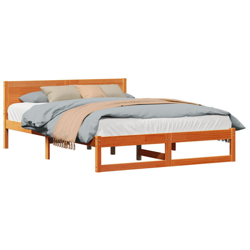 Bed Frame with Headboard Solid Pine Wood, European Kingsize (160 x 200 cm), Wax Brown