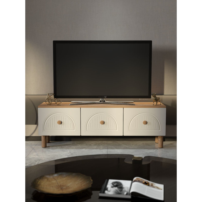 Rustic TV Stand with Wall-Mount Option, Atlantic Pine & White, 53.1 x 18.5 x 13.8 inches | 100% Melamine Coated Chipboard, Thickness: 0.7 inches | Multiple Shelves for Storage, Stylish & Functional Design