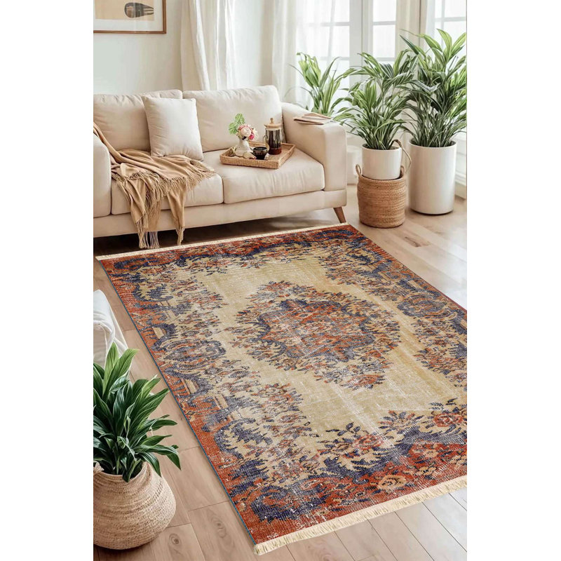🍂 Rustic Autumn Medallion Distressed Area Rug
