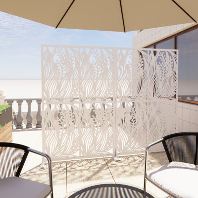 W3.8Ft X H6Ft White Leaf-Shaped Outdoor & Indoor Decorative Metal Privacy Screen Divider