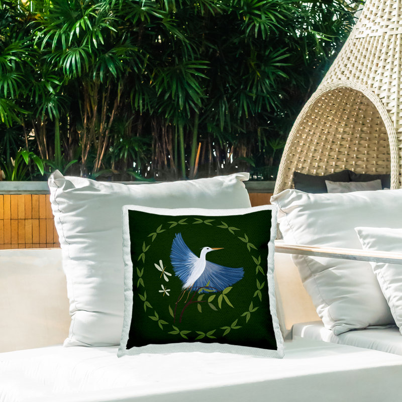Coussin d'extérieur imprimé Stupell Industries Heron & Dragonflies par Michelle Ingari Designs
