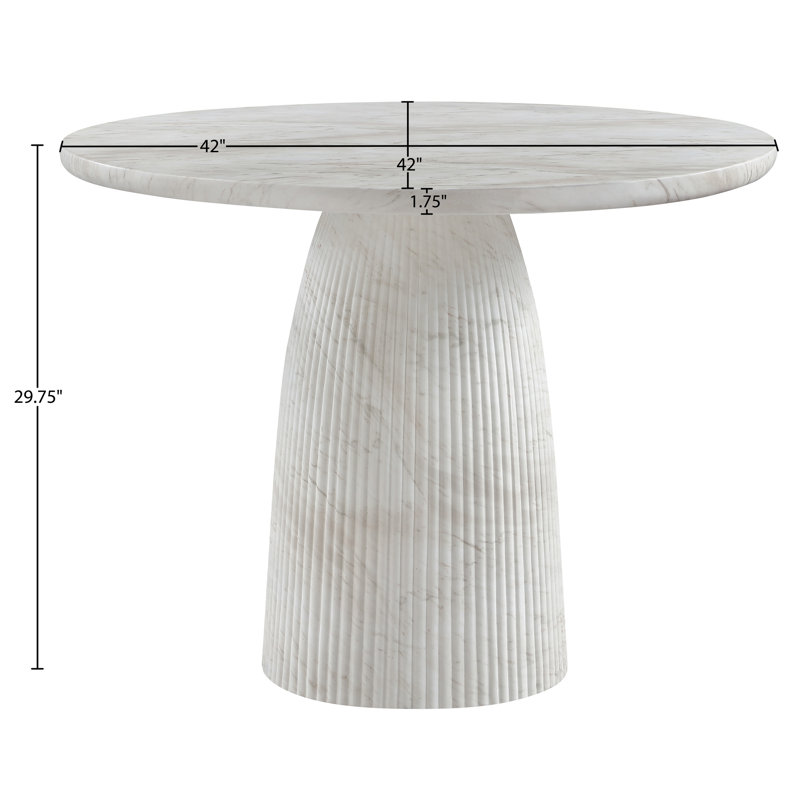 Table de salle à manger en béton 42 po Oronde, H 29,75 po x L 42 po x l 42 po, Blanc