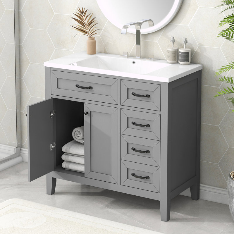 Osarugue 35.98'' Single Bathroom Vanity with Ceramic Top, Gray