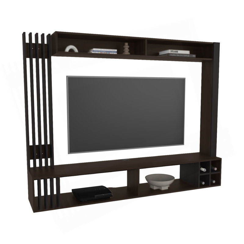 Meuble audio-vidéo Bremmen avec tablettes ouvertes, panneau de télévision et compartiment de rangement pour le salon ou la chambre à coucher