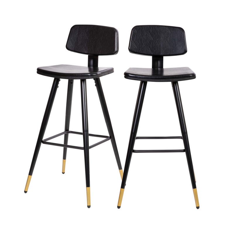 Tabourets Azura LeatherSoft avec structure en fer et pieds dorés, Noir