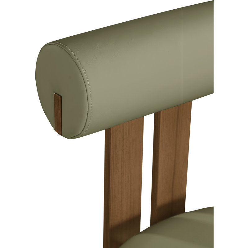 Chaise de salle à manger rembourrée Dario, Noyer, Cuir végétalien vert
