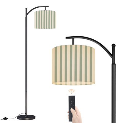 Lampe sur pied à arc avec abat-jour réglable vert pâle à rayures verticales sur pied à rayures verticales 3 températures de couleur à haut gradateur avec interrupteur au pied pour la chambre à coucher