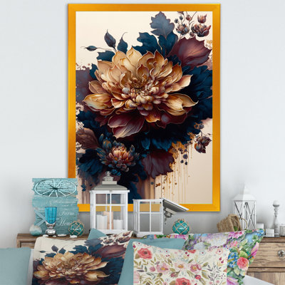 «Bourgogne et bleu Dahlia Bunch II», reproduction d'un seul cadre photo sur toile