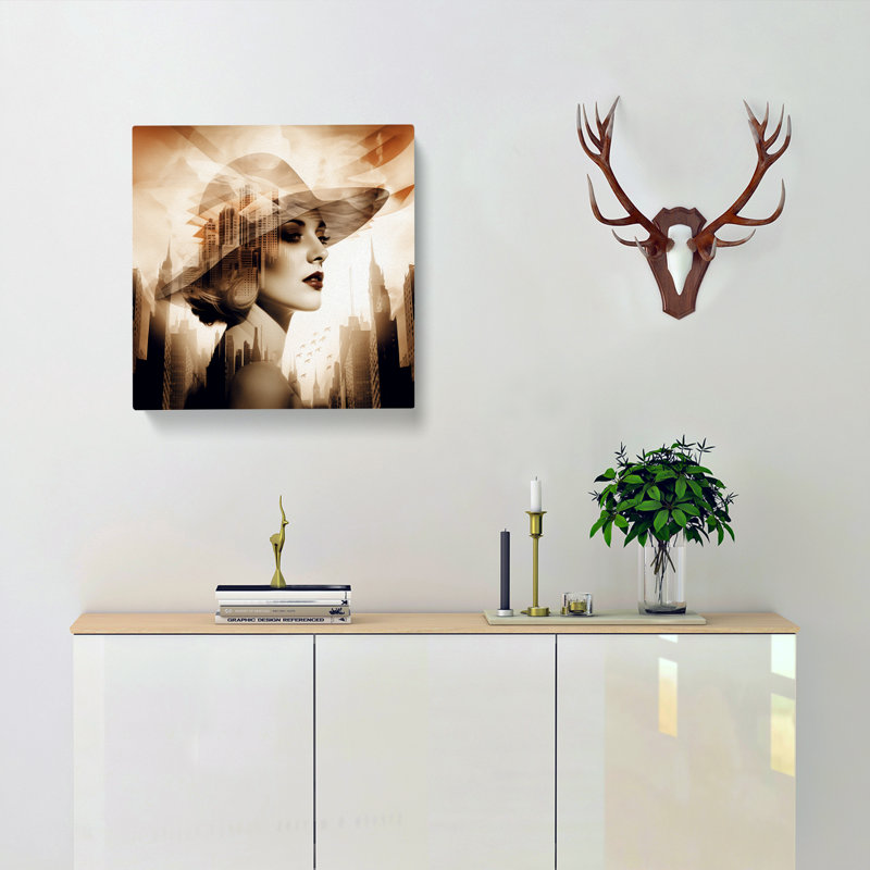 Art Deco Woman Double Exposure No.2 - Wrapped Canvas, 35cm H x 35cm W x 3cm D