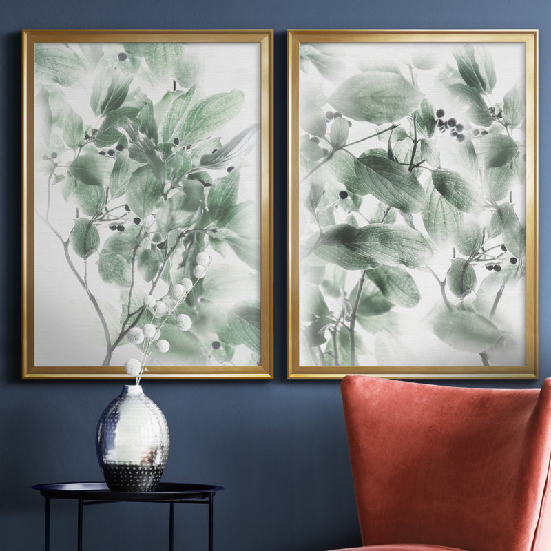 Irene Weisz - ensemble de 2 reproductions sur papier, Pas de tapis, Toile encadrée dorée, H 30,5 po x l 85 po x P 1,5 po