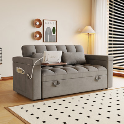 65-Inch 3-In-1 Foldable Sofa Bed With Adjustable Back, Built-In Table, USB Port, And Armrest Storage For Modern Living Spaces.
