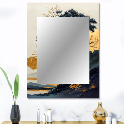 Or et bleu crépuscule Baobab arbre africain I - miroir mural arbre Arican, miroir décoratif traditionnel, impression d'art en métal