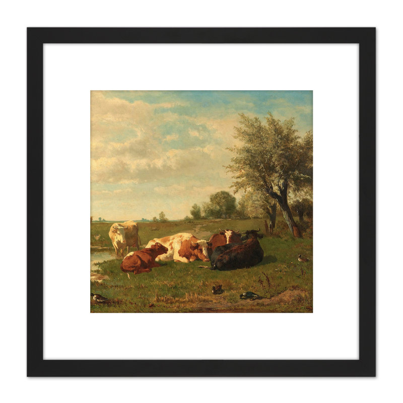Cows in the Meadow Landscape 1 Piece Single Picture Frame Painting