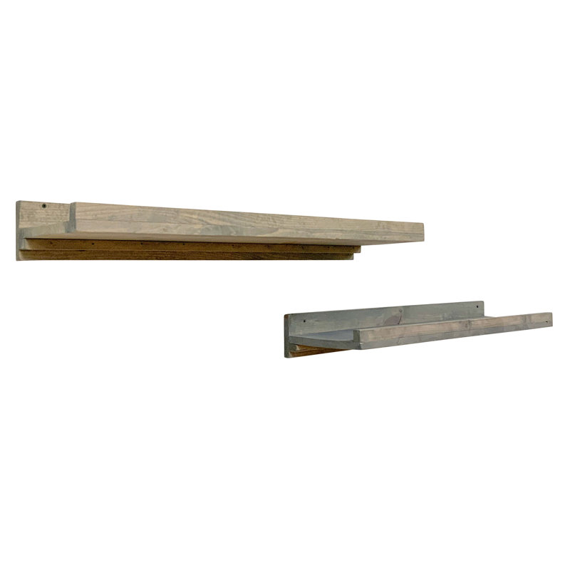 Tablette flottante en bois de pin massif de 2 pièces Calhern, Noyer, H 4,25 po x l 30 po x P 10 po