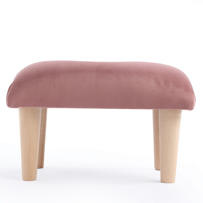 Cowles 38cm Wide Velvet Tufted Square Footstool Ottoman, Pink, Natural wood