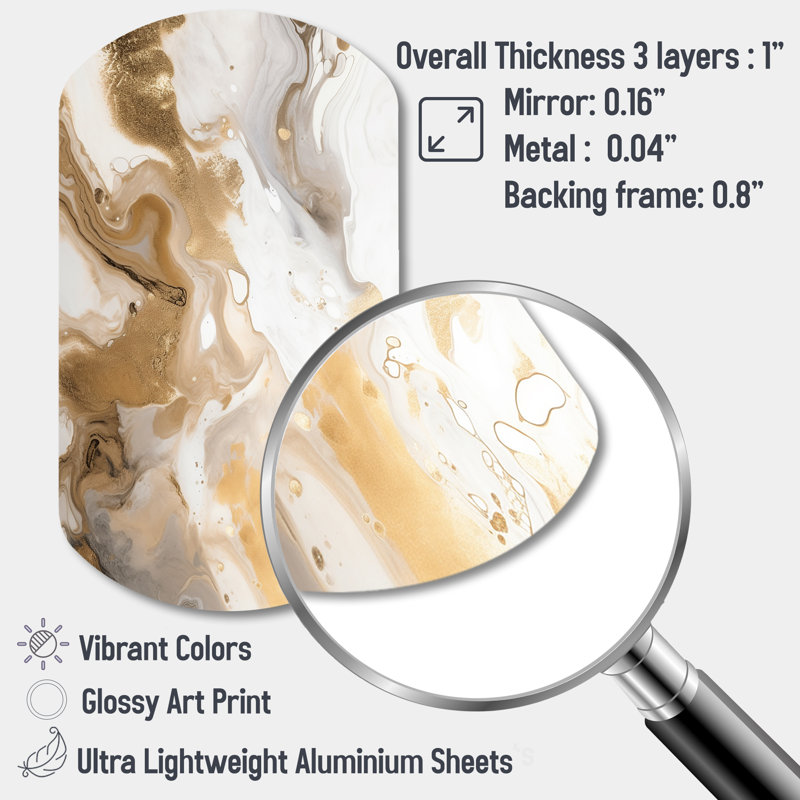 Or et gris A Marble Effect IV - Art mural asymétrique en forme de cylindre de marbre abstrait, H 43 po x l 23 po x P 1 po